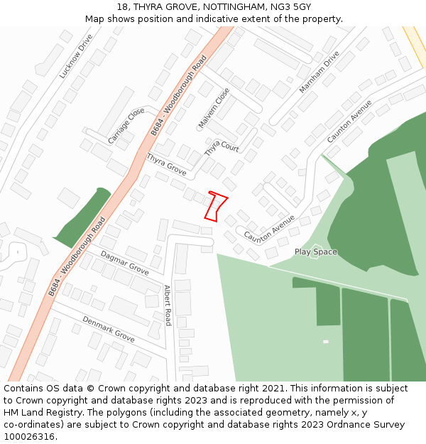 18, THYRA GROVE, NOTTINGHAM, NG3 5GY: Location map and indicative extent of plot