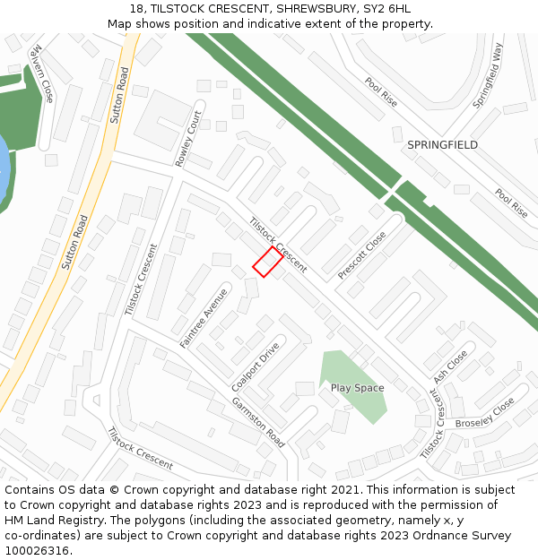 18, TILSTOCK CRESCENT, SHREWSBURY, SY2 6HL: Location map and indicative extent of plot