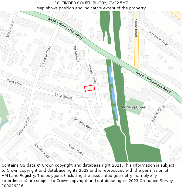 18, TIMBER COURT, RUGBY, CV22 5AZ: Location map and indicative extent of plot