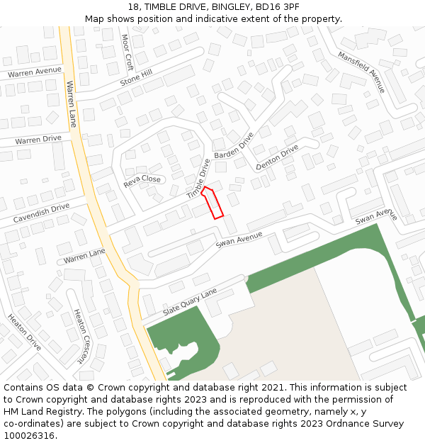 18, TIMBLE DRIVE, BINGLEY, BD16 3PF: Location map and indicative extent of plot