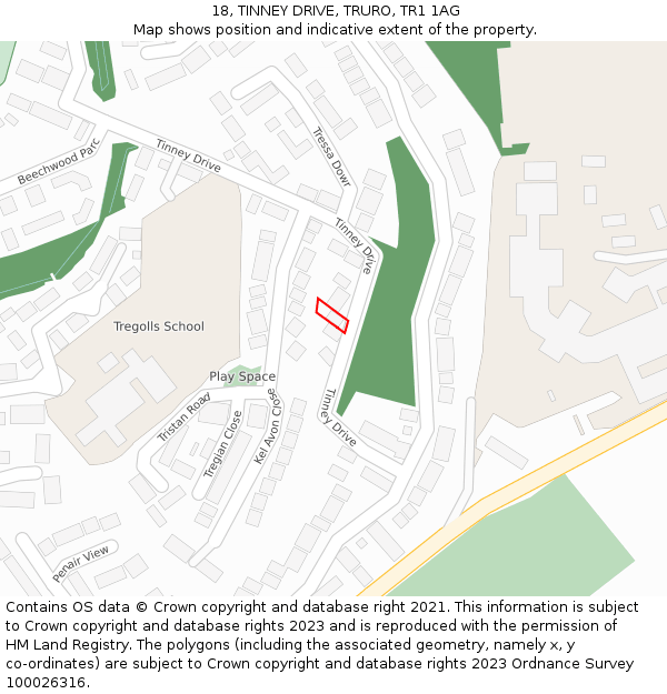 18, TINNEY DRIVE, TRURO, TR1 1AG: Location map and indicative extent of plot