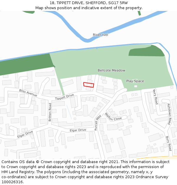 18, TIPPETT DRIVE, SHEFFORD, SG17 5RW: Location map and indicative extent of plot