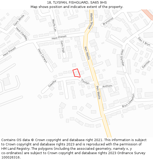 18, TLYSFAN, FISHGUARD, SA65 9HS: Location map and indicative extent of plot