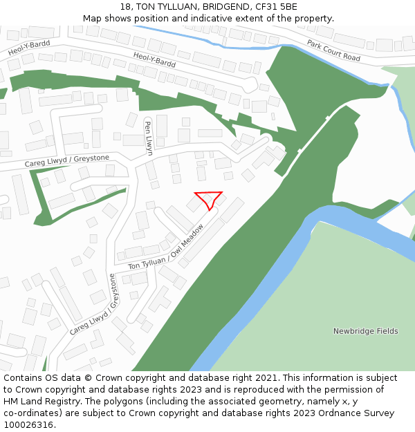 18, TON TYLLUAN, BRIDGEND, CF31 5BE: Location map and indicative extent of plot