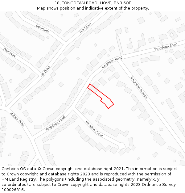 18, TONGDEAN ROAD, HOVE, BN3 6QE: Location map and indicative extent of plot