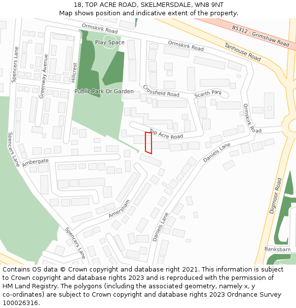 18, TOP ACRE ROAD, SKELMERSDALE, WN8 9NT: Location map and indicative extent of plot