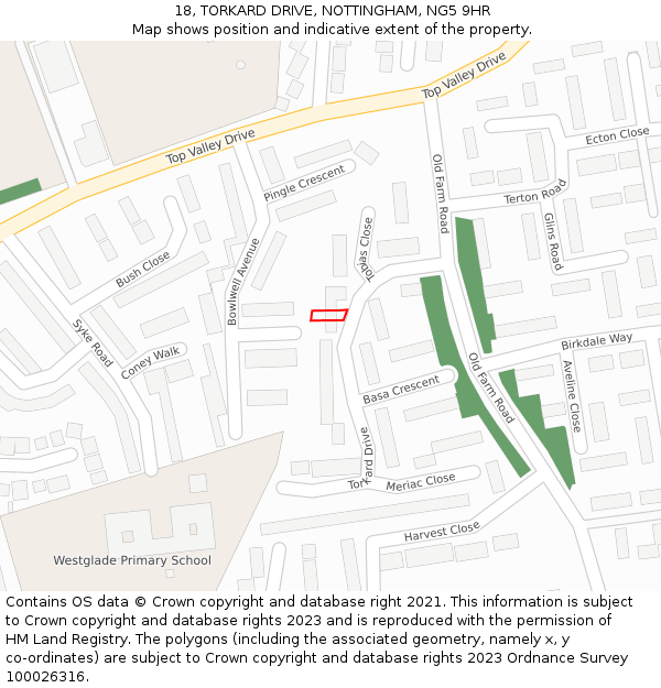 18, TORKARD DRIVE, NOTTINGHAM, NG5 9HR: Location map and indicative extent of plot