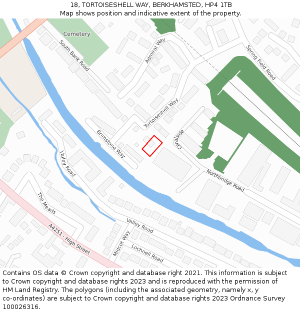 18, TORTOISESHELL WAY, BERKHAMSTED, HP4 1TB: Location map and indicative extent of plot