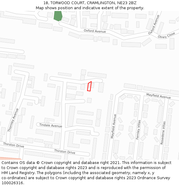 18, TORWOOD COURT, CRAMLINGTON, NE23 2BZ: Location map and indicative extent of plot