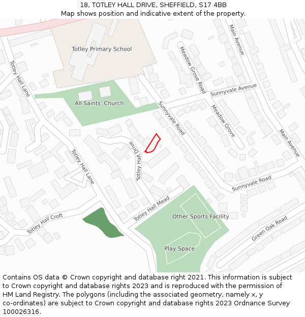 18, TOTLEY HALL DRIVE, SHEFFIELD, S17 4BB: Location map and indicative extent of plot