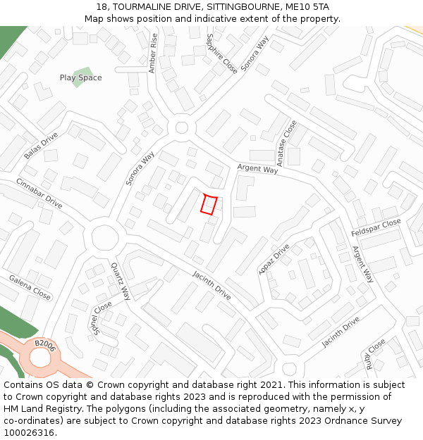 18, TOURMALINE DRIVE, SITTINGBOURNE, ME10 5TA: Location map and indicative extent of plot