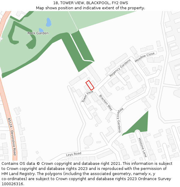 18, TOWER VIEW, BLACKPOOL, FY2 0WS: Location map and indicative extent of plot