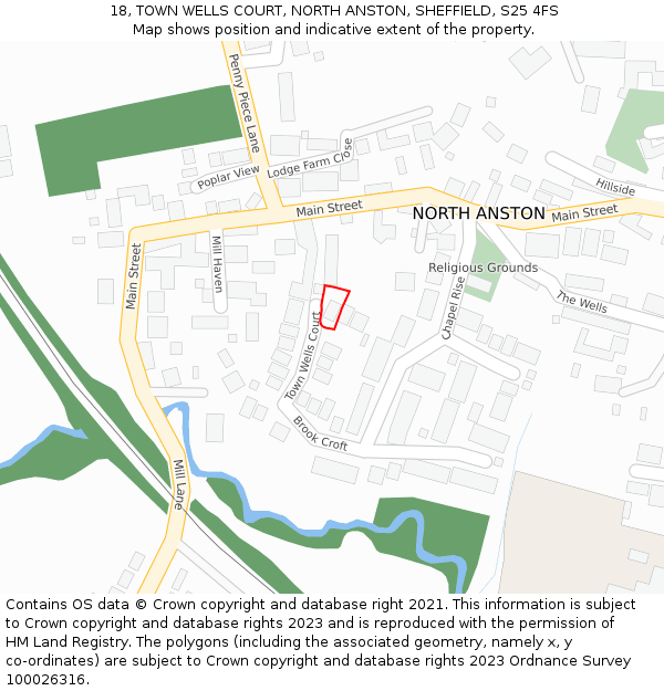 18, TOWN WELLS COURT, NORTH ANSTON, SHEFFIELD, S25 4FS: Location map and indicative extent of plot