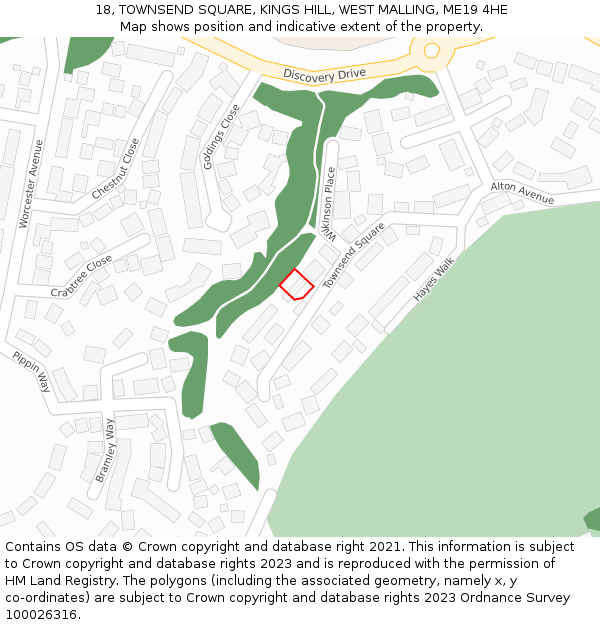 18, TOWNSEND SQUARE, KINGS HILL, WEST MALLING, ME19 4HE: Location map and indicative extent of plot