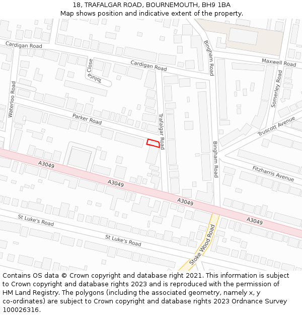 18, TRAFALGAR ROAD, BOURNEMOUTH, BH9 1BA: Location map and indicative extent of plot