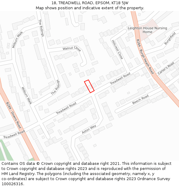 18, TREADWELL ROAD, EPSOM, KT18 5JW: Location map and indicative extent of plot