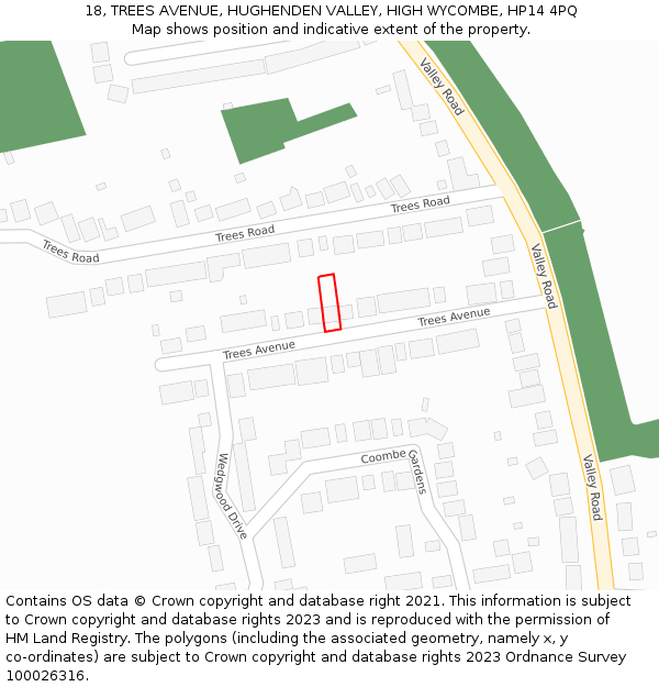 18, TREES AVENUE, HUGHENDEN VALLEY, HIGH WYCOMBE, HP14 4PQ: Location map and indicative extent of plot
