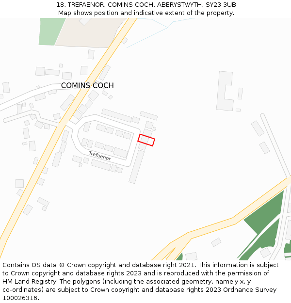 18, TREFAENOR, COMINS COCH, ABERYSTWYTH, SY23 3UB: Location map and indicative extent of plot