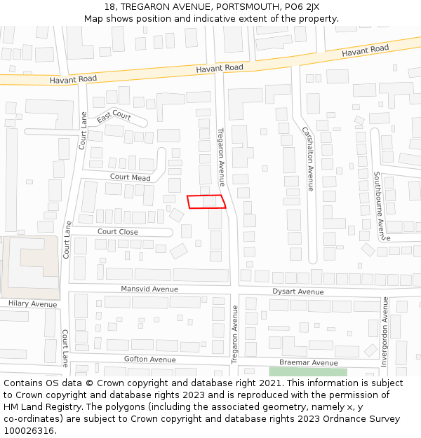 18, TREGARON AVENUE, PORTSMOUTH, PO6 2JX: Location map and indicative extent of plot