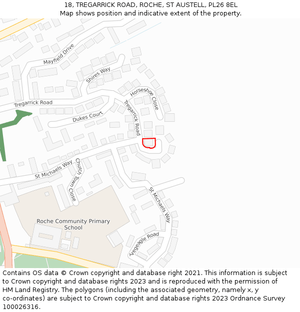 18, TREGARRICK ROAD, ROCHE, ST AUSTELL, PL26 8EL: Location map and indicative extent of plot