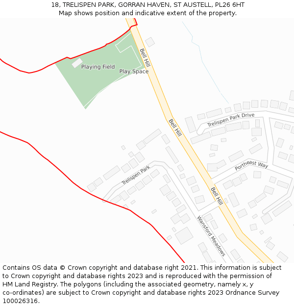 18, TRELISPEN PARK, GORRAN HAVEN, ST AUSTELL, PL26 6HT: Location map and indicative extent of plot