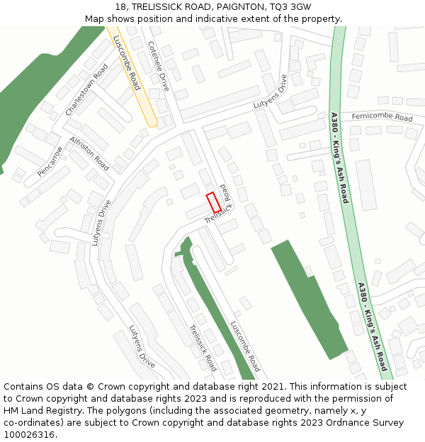 18, TRELISSICK ROAD, PAIGNTON, TQ3 3GW: Location map and indicative extent of plot