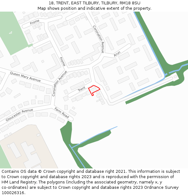 18, TRENT, EAST TILBURY, TILBURY, RM18 8SU: Location map and indicative extent of plot