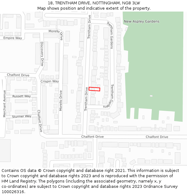 18, TRENTHAM DRIVE, NOTTINGHAM, NG8 3LW: Location map and indicative extent of plot