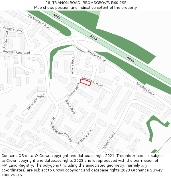 18, TRIANON ROAD, BROMSGROVE, B60 2SE: Location map and indicative extent of plot