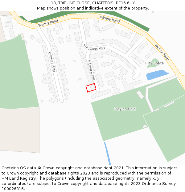 18, TRIBUNE CLOSE, CHATTERIS, PE16 6UY: Location map and indicative extent of plot
