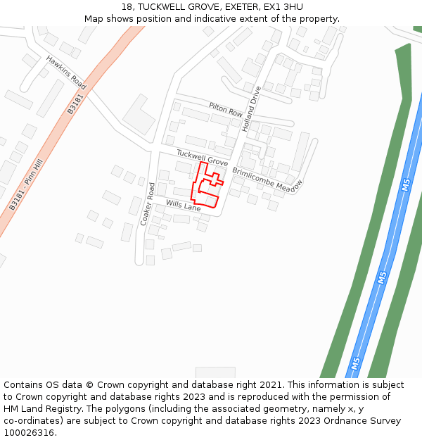 18, TUCKWELL GROVE, EXETER, EX1 3HU: Location map and indicative extent of plot