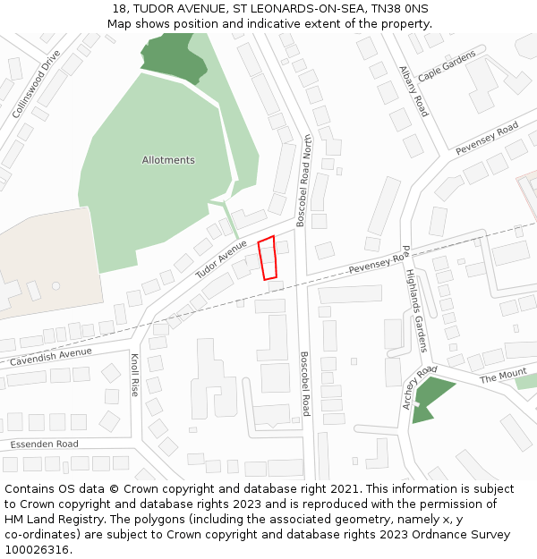 18, TUDOR AVENUE, ST LEONARDS-ON-SEA, TN38 0NS: Location map and indicative extent of plot