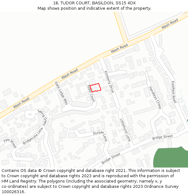 18, TUDOR COURT, BASILDON, SS15 4DX: Location map and indicative extent of plot