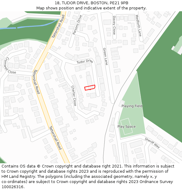 18, TUDOR DRIVE, BOSTON, PE21 9PB: Location map and indicative extent of plot