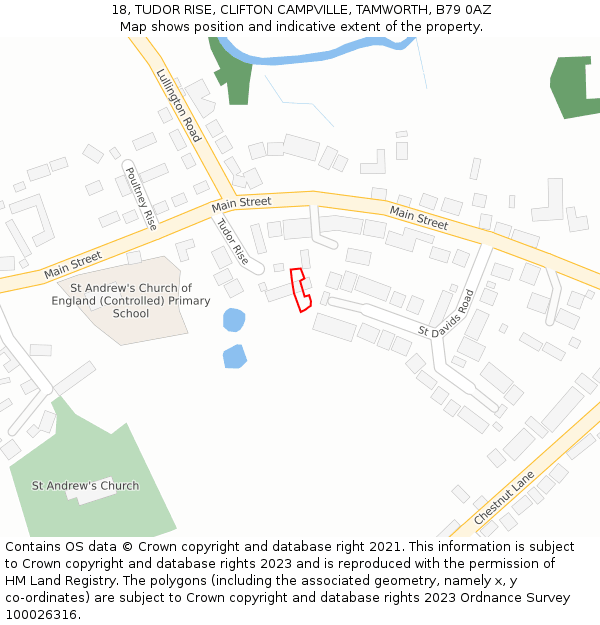 18, TUDOR RISE, CLIFTON CAMPVILLE, TAMWORTH, B79 0AZ: Location map and indicative extent of plot