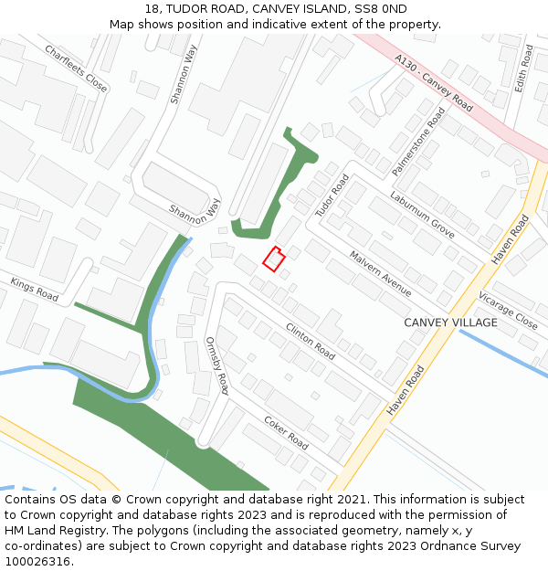 18, TUDOR ROAD, CANVEY ISLAND, SS8 0ND: Location map and indicative extent of plot