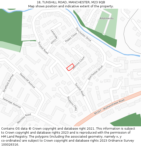 18, TUNSHILL ROAD, MANCHESTER, M23 9QB: Location map and indicative extent of plot