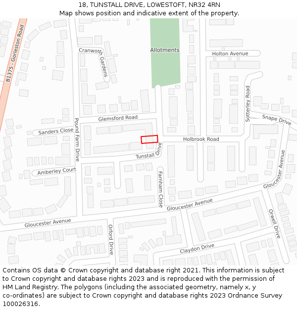 18, TUNSTALL DRIVE, LOWESTOFT, NR32 4RN: Location map and indicative extent of plot