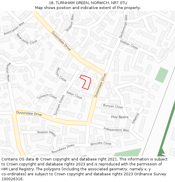 18, TURNHAM GREEN, NORWICH, NR7 0TU: Location map and indicative extent of plot