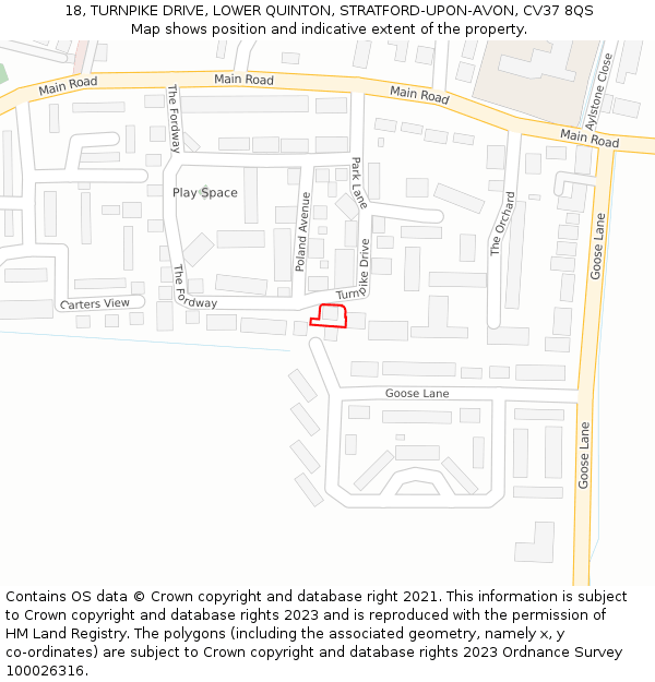 18, TURNPIKE DRIVE, LOWER QUINTON, STRATFORD-UPON-AVON, CV37 8QS: Location map and indicative extent of plot