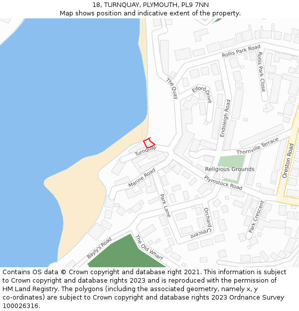 18, TURNQUAY, PLYMOUTH, PL9 7NN: Location map and indicative extent of plot