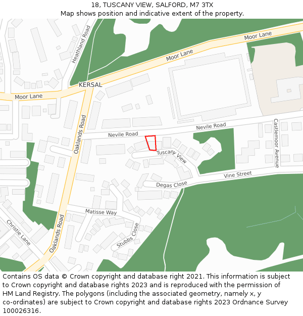 18, TUSCANY VIEW, SALFORD, M7 3TX: Location map and indicative extent of plot