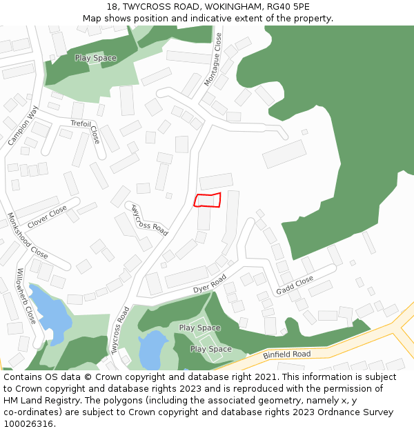 18, TWYCROSS ROAD, WOKINGHAM, RG40 5PE: Location map and indicative extent of plot