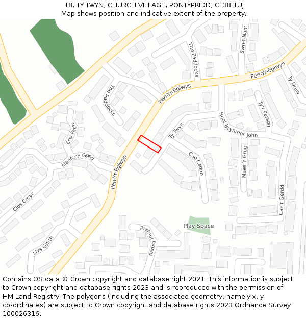 18, TY TWYN, CHURCH VILLAGE, PONTYPRIDD, CF38 1UJ: Location map and indicative extent of plot