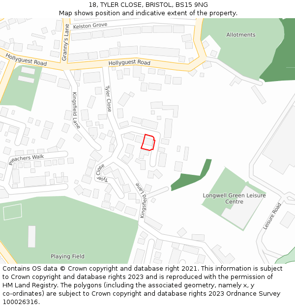 18, TYLER CLOSE, BRISTOL, BS15 9NG: Location map and indicative extent of plot