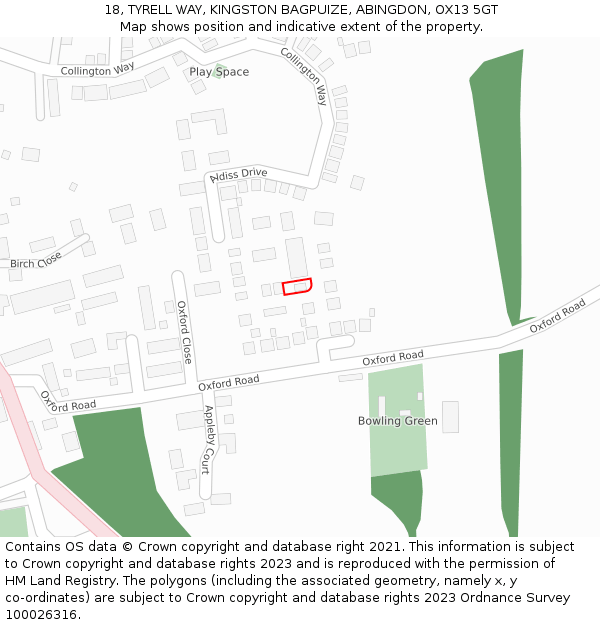 18, TYRELL WAY, KINGSTON BAGPUIZE, ABINGDON, OX13 5GT: Location map and indicative extent of plot