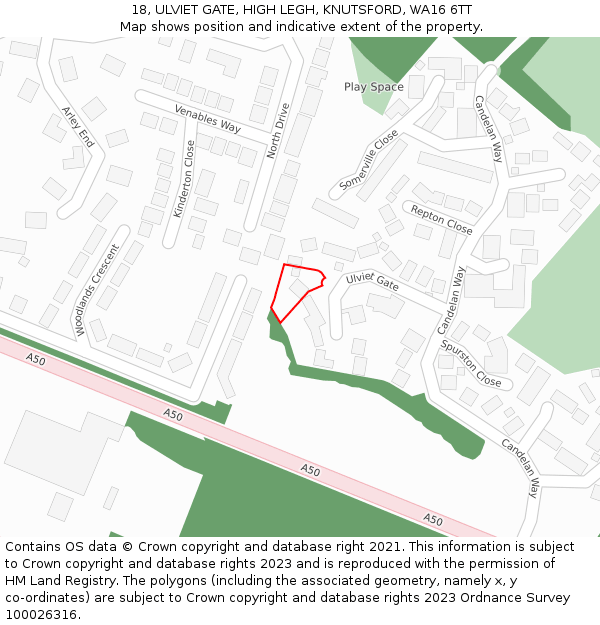 18, ULVIET GATE, HIGH LEGH, KNUTSFORD, WA16 6TT: Location map and indicative extent of plot