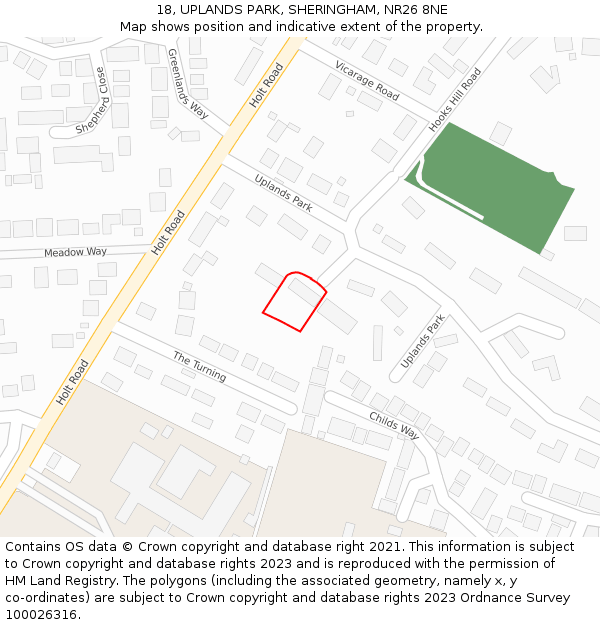 18, UPLANDS PARK, SHERINGHAM, NR26 8NE: Location map and indicative extent of plot