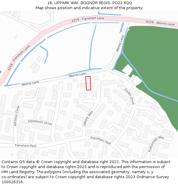 18, UPPARK WAY, BOGNOR REGIS, PO22 6QQ: Location map and indicative extent of plot