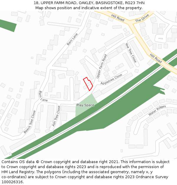 18, UPPER FARM ROAD, OAKLEY, BASINGSTOKE, RG23 7HN: Location map and indicative extent of plot